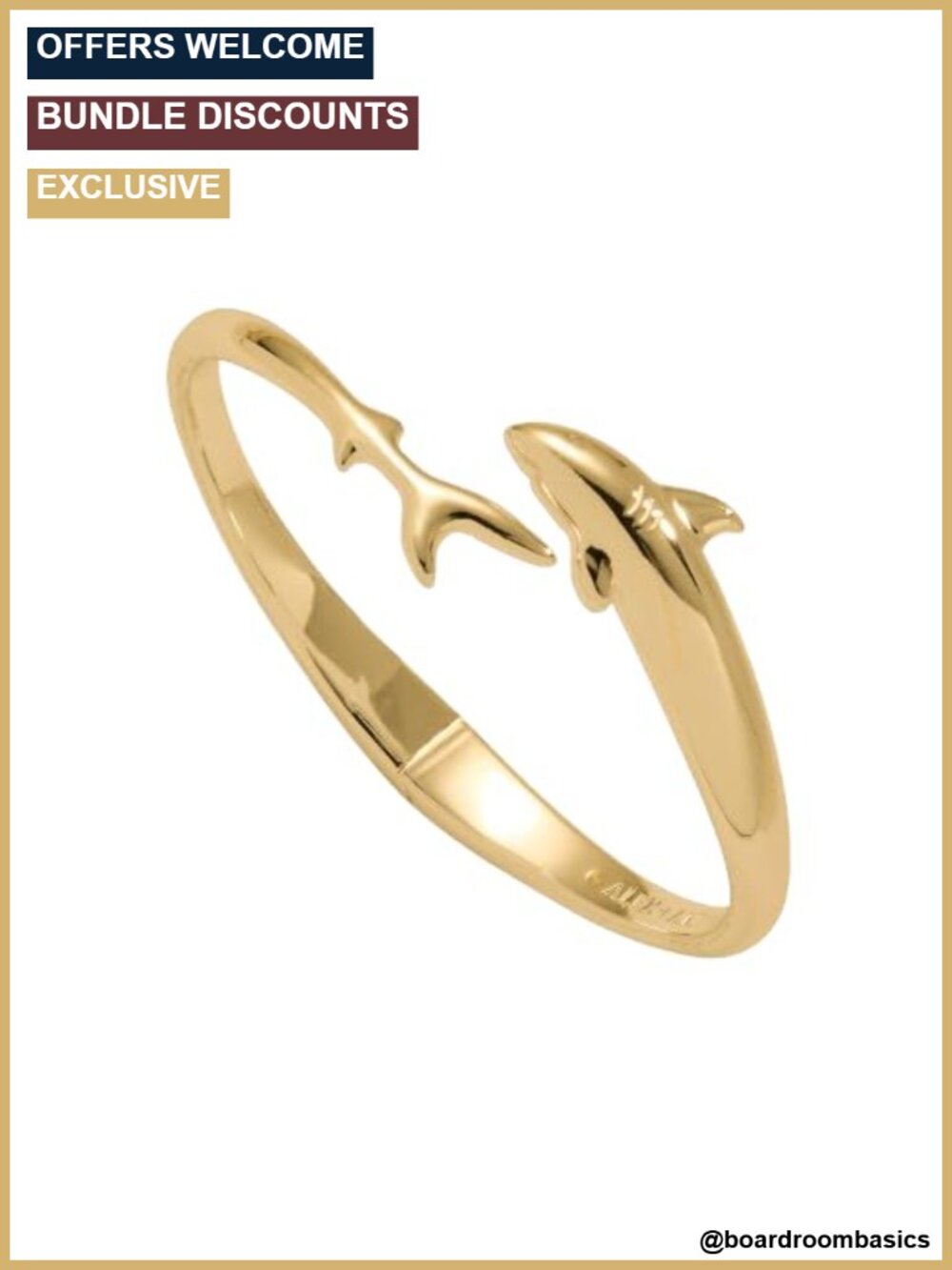 Brass Shiny Gold Shark Bypass Cuff Bracelet